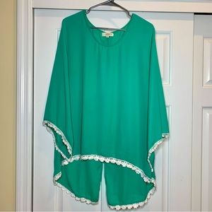 Umgee turquoise lace lined tunic top blouse , size XL